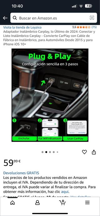 Adaptador Carplay inalámbrico usb