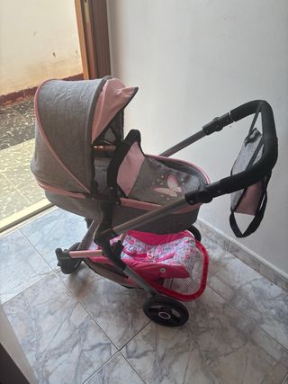 Carrito muñecas rosa gris