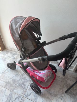 Carrito muñecas rosa gris