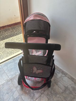 Carrito muñecas rosa gris
