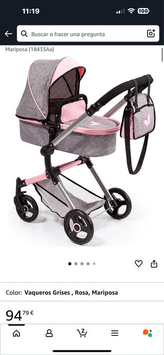 Carrito muñecas rosa gris