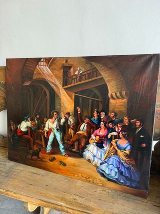 Pittura a olio colorata con fenicotteri in stile Goyesco