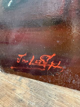 Pittura a olio colorata con fenicotteri in stile Goyesco