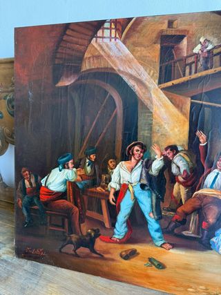 Pittura a olio colorata con fenicotteri in stile Goyesco