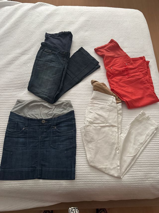 LOTE 3vaqueros premamá + falda premama