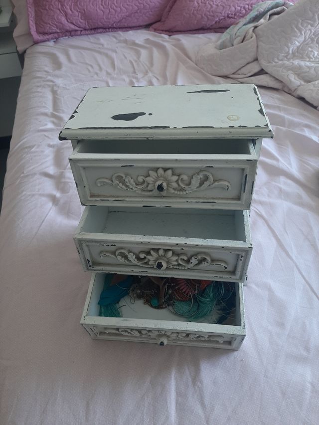 Joyero 3 cajones - Blanco decapé