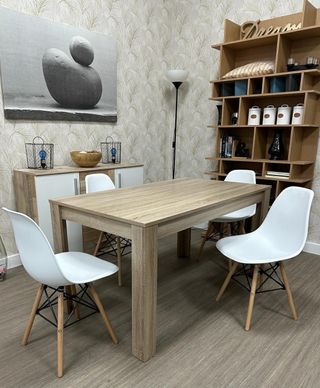 Mesa Comedor + 4 Sillas Blancas