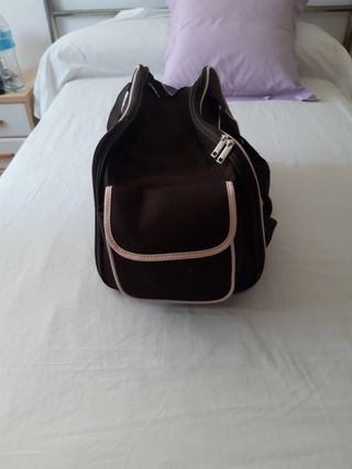 Trasportín marrón-rosa para gatos