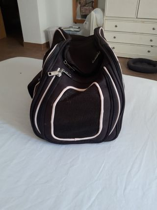 Trasportín marrón-rosa para gatos