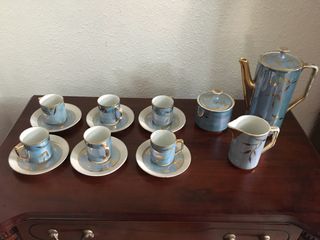 Juego café porcelana azul y dorado
