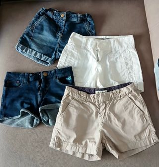 4 shorts niña - beige, blanco y vaqueros 