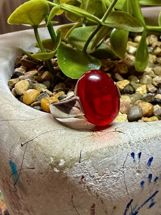 Anillo ágata roja plata