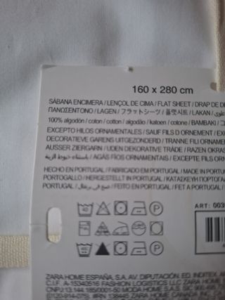 Sábana encimera blanca algodón 160x280