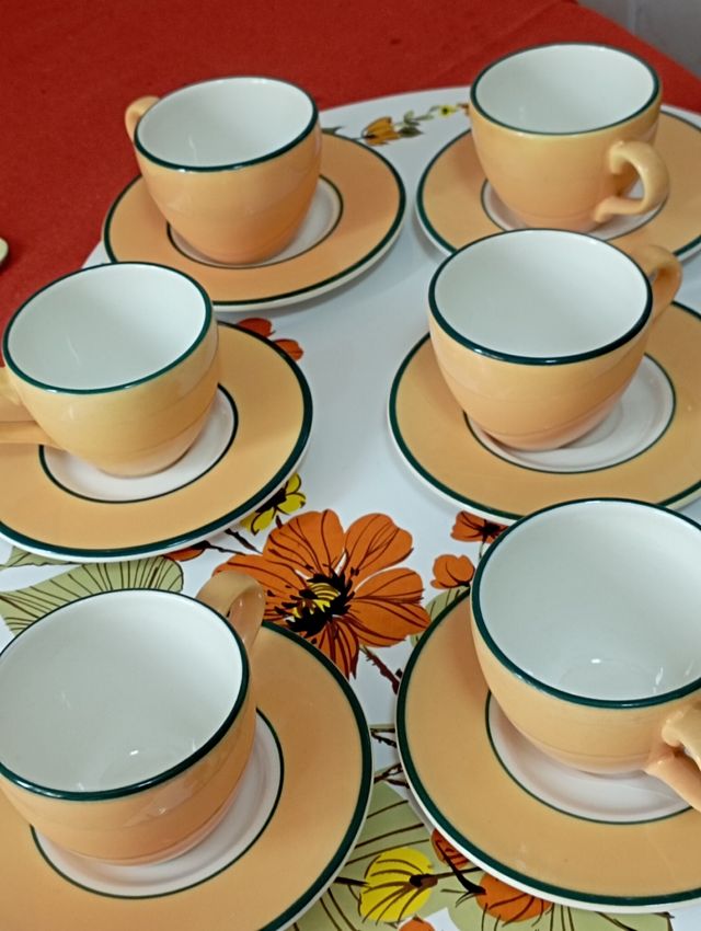 6 tazas-platillo, café porcelana. Made in Italy.