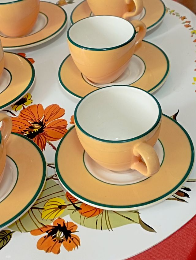 6 tazas-platillo, café porcelana. Made in Italy.