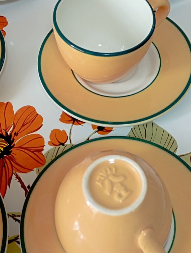 6 tazas-platillo, café porcelana. Made in Italy.