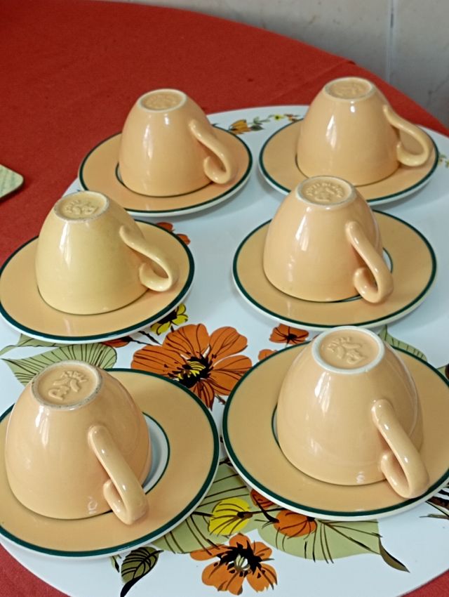 6 tazas-platillo, café porcelana. Made in Italy.