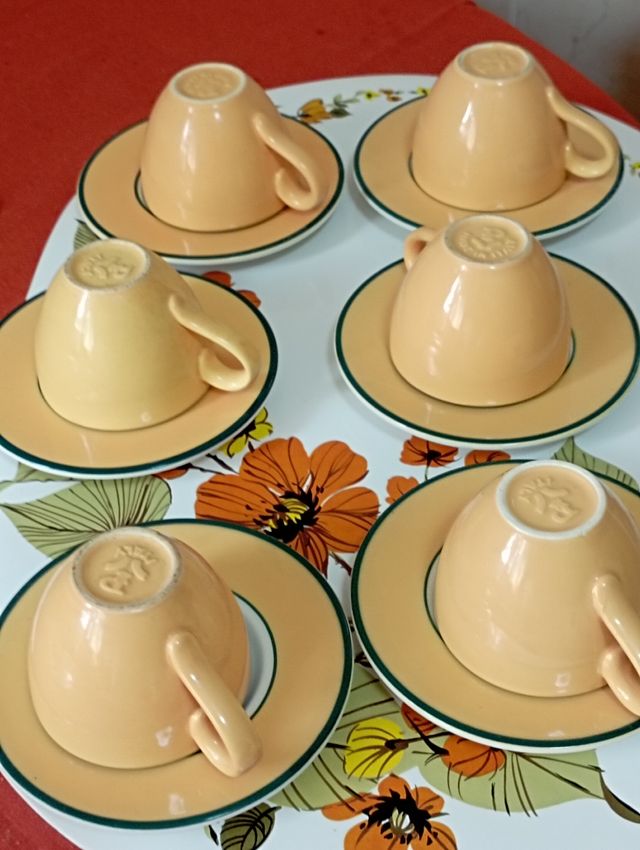 6 tazas-platillo, café porcelana. Made in Italy.