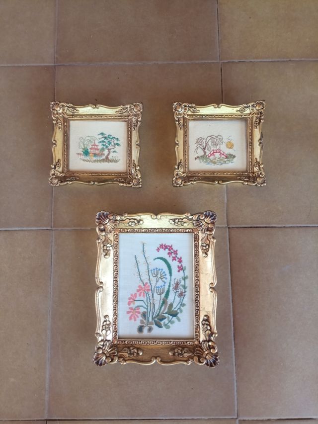 Lote 3 Cuadros punto de Cruz