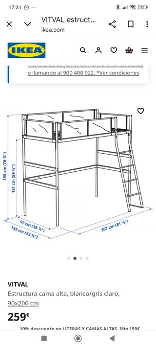 Cama alta VITVAL Ikea 90x200
