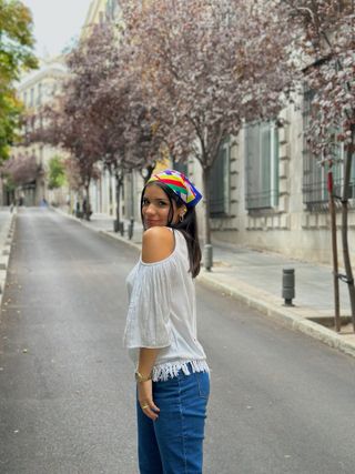 Blusa blanca hombros descubiertos talla S