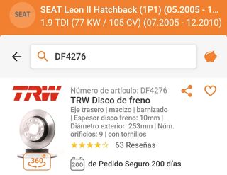 Discos y Pastillas eje trasero  SEAT León 2
