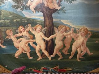 Antiguo lienzo grande "La danza de los cupidos"