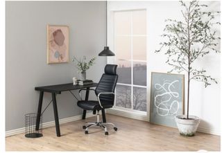 Mesa Escritorio negro metal industrial con cristal