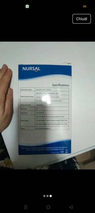 Termometro auricolare Nursal nuovo con batterie 