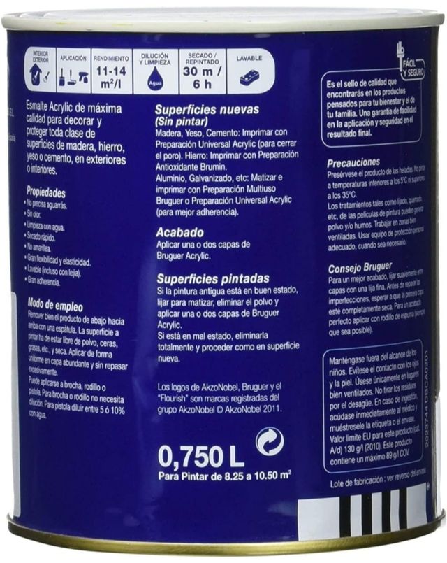 Esmalte Bruguer Naranja Satinado 750 ML.