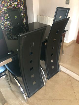 Mesa cristal extensible + 6 sillas