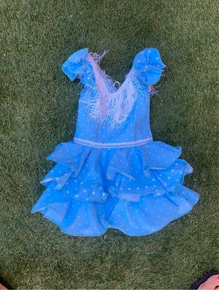 Traje Flamenca niña, azul lunares, talla 24