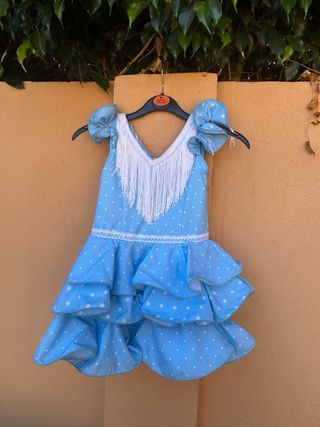 Traje Flamenca niña, azul lunares, talla 24