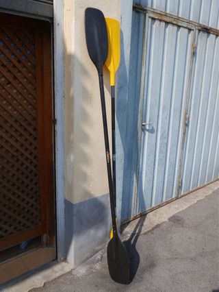 Kayak piragüa doble amarillo con remos y carro