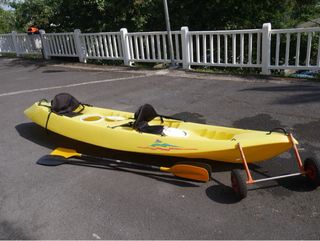 Kayak piragüa doble amarillo con remos y carro
