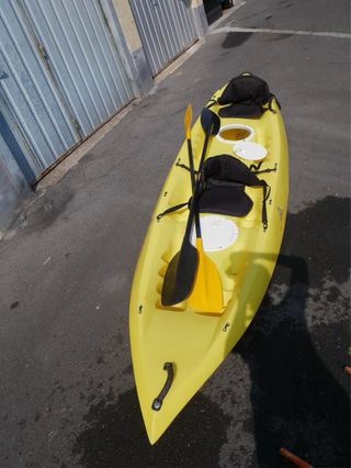 Kayak piragüa doble amarillo con remos y carro