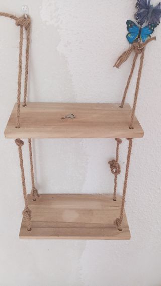 Estantería colg. madera-cuerda