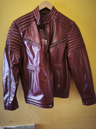 Cazadora cuero marrón hombre
