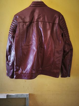 Cazadora cuero marrón hombre