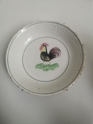 Platos Cerámica Gallo y Flores Antiguos