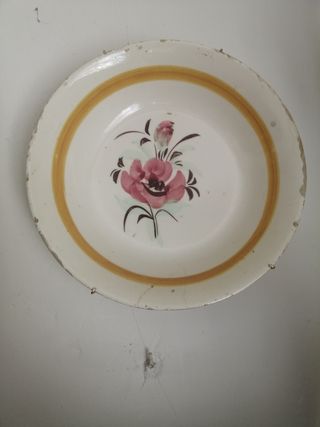 Platos Cerámica Gallo y Flores Antiguos
