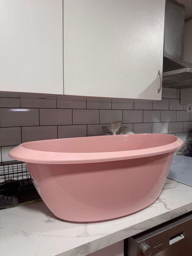 Bañera bebé rosa + asiento