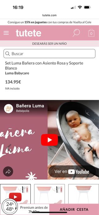 Bañera bebé rosa + asiento