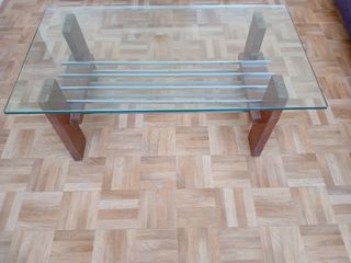 Mesa centro cristal y madera