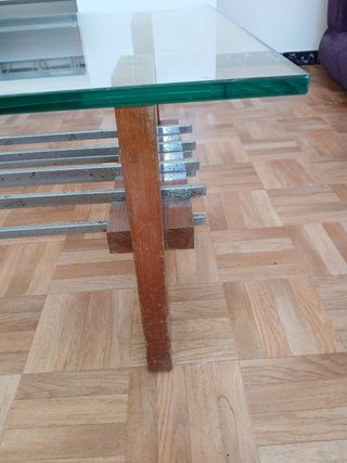 Mesa centro cristal y madera