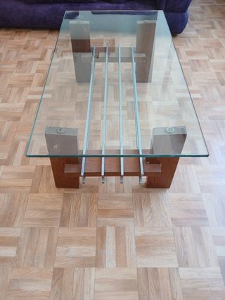 Mesa centro cristal y madera