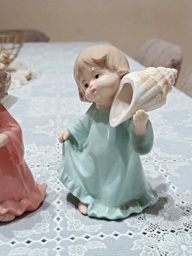 2 Statuette Angeli Ceramica da cameretta