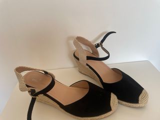 Sandalias cuña esparto negras ETÉRE