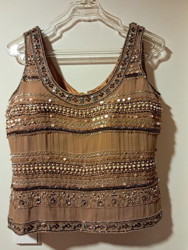 Top Fiesta Beige con Pedreria