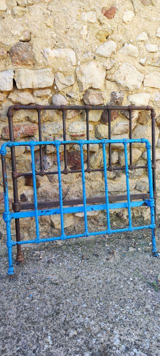 Cabecero cama hierro antiguo azul